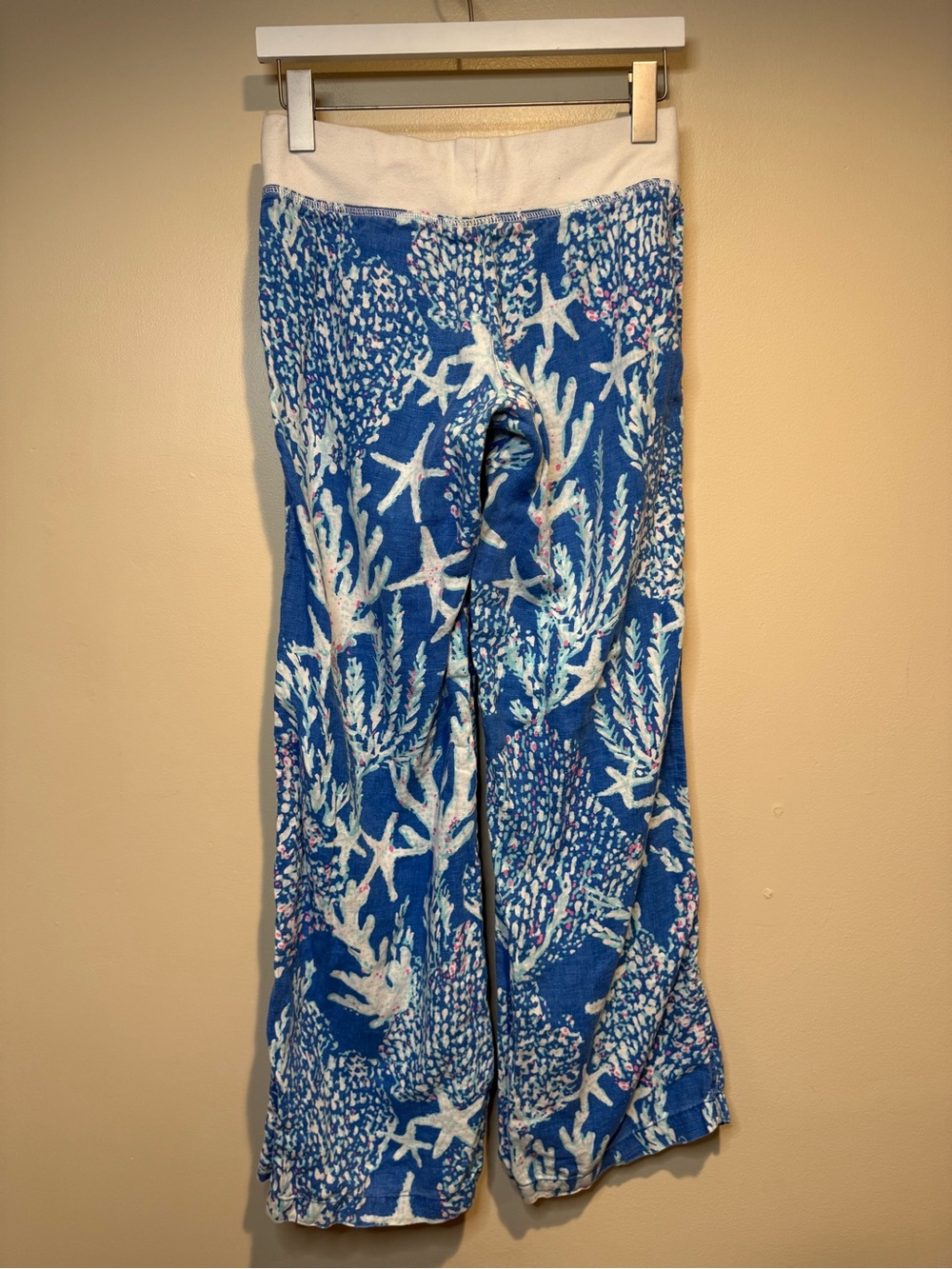Lilly Pulitzer The Beach Pant Blue Starfish & Coral Print Linen Small - Picture 6 of 8